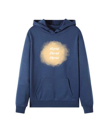 Bigfanshu in Women's Clothing Long Sleeve Print Hooded Sweatshirt Autumn&Winter Blouse Lady Tops Navy