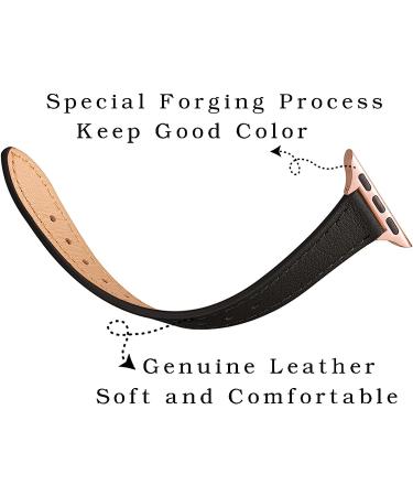 STIROLL Slim Leather Band for Apple Watch 38mm/40mm/41mm - Black/Rose Gold | Top Grain Leather Wristband for iWatch SE/8/7/6/5/4/3/2/1 - Buy Online on GoSupps.com