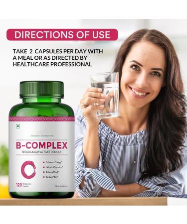 Vitamin B Complex Capsules with RDA for B12 Supplement for Hair Growth Metabolism & Support Healthy Brain Function (120 Capsules) - Buy Online on GoSupps.com