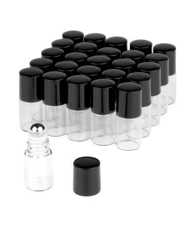 25 Pcs Clear Glass Mini Roll On Bottles Empty Essential Oil Roller Ball Bottles Perfume Lip Blam Cosmetic Sample Vials Roller Glass Bottles Container With Black Cap (2ml)
