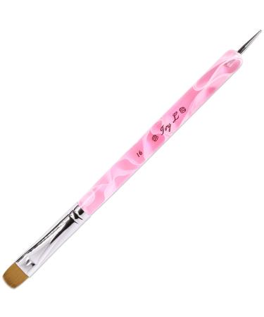 Ivy L Premium 2 Way French Gel Acrylic Nail Art Kolinsky Brush with Dotting Tool for Professional Manicure Cuticle Clean up Nail Art Design (Size # 16, Pink Marble) Size # 16 PINK MARBLE