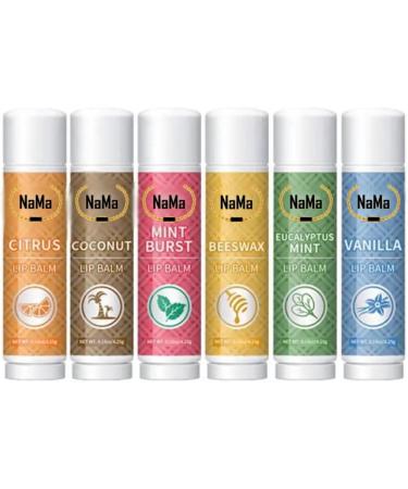 NaMa 100% Natural Organic Lip Balm Set Moisturize long lasting hydrate lip care 6 flavours Vanilla Beeswax Coconut Citrus Strawberry Mint Burst perfect for travel use pocket purse size - Buy Online on GoSupps.com