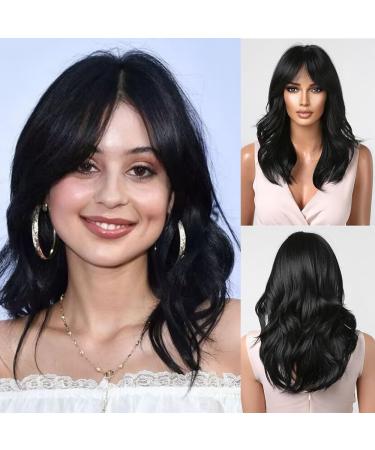 Allbell Black Wavy Wigs for Women Natural Wave Bob Wigs with Bangs - Buy Online on GoSupps.com