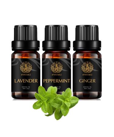 Aromatherapy Ginger Essential Oil Set for Diffuser 3X10ml 100% Pure Lavender Essential Oil Kit for Humidifier- Lavender Ginger Peppermint Essential Oils Set Aromatherapy Peppermint Oils Kit