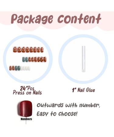 Shop BABALAL Fall Press on Nails - Medium Square Brown Leaf Glossy Acrylic Nails | 24PCS Glue-on Manicure for Women & Girls - Buy Online on GoSupps.com