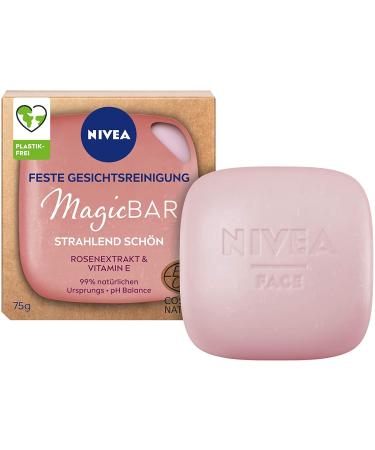 Nivea magicbar solid facial cleaning bright (75g) facial cleaner for radiant skin certified natural cosmetics with rose extract & vitamin E rose 75 g (1 Pack)