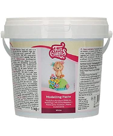 Funcakes modeling paste white: perfect for modeling figures cake toppers and ruffles.Strong smooth and smooth.Halal kosher and gluten -free.1 kg.1000 grams