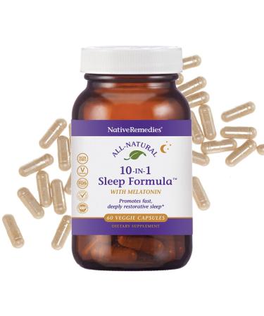 Native Remedies 10-in-1 Natural Sleep Aid for Adults & Kids 4+ Herbal Sleep Supplement with Melatonin 5mg Magnesium Valerian Root Chamomile & L-Tryptophan Non-Habit Forming Vegan 60 Capsules