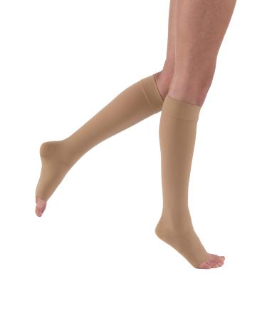 JOBST Relief Knee High Graduated Compression Socks 30-40mmHg - Comfortable Unisex Design with Silicone Dot Band - Open Toe Beige Small