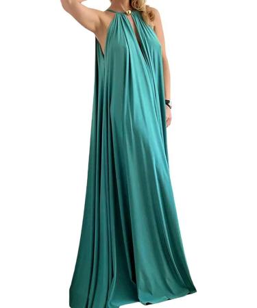 Women Halter Long Dress Evening Party Summer Clothes Sleeveless Hollowed Loose Swing Dress Holiday A M - Buy Online on GoSupps.com