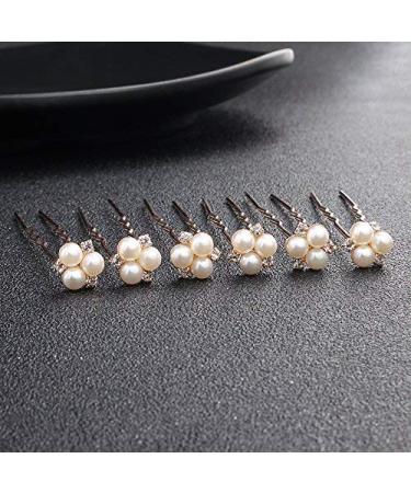 Kercisbeauty Rose Gold Wedding Pearl Hair Pins Set of 6 - Bridal Rhinestone Updo Hair Piece for Bridesmaid Accessory - Buy Online on GoSupps.com