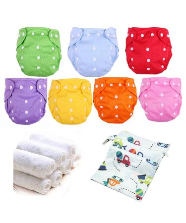 Baby Washable Reusable Cloth Diapers 7 Pcs Diapers+7 Pcs Inserts+bag