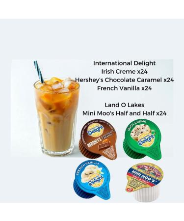 International Delight Creamer Singles 96 Count Variety Pack - French Vanilla, Irish Creme, Hershey's Chocolate Caramel, Mini Moos Half And Half - Includes Coffee Scoop/Bag Clip - Bulk Coffee Creamer - Buy Online on GoSupps.com