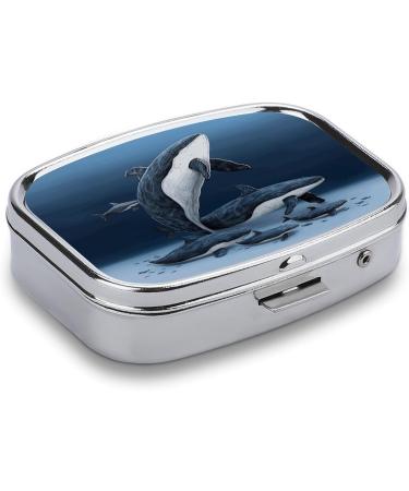 Whale Family Print Pill Box - 2 Compartment Decorative Metal Organizer for Travel & Pocket - Buy Online on GoSupps.com