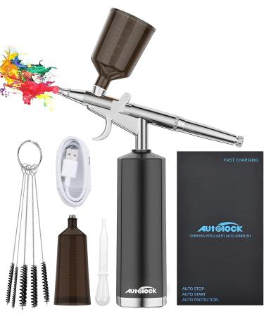 Autolock 32PSI Airbrush Kit  Rechargeable Cordless Airbrush Compressor  Auto Handheld Airbrush Gun  Airbrush Set Portable Wireless Air Brush for Barber  Nail Art  Cake Decor  Makeup  Model Painting Black1