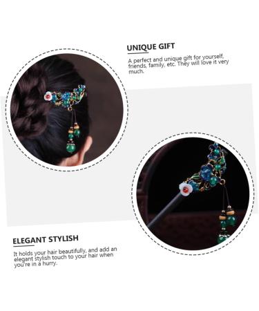 DOITOOL 1pc Classic Vintage Hairpin Hair Sticks for Long Hair Fork Pen Hair Bun Stick Flower Pin Wooden Hair Stick Tassel Chinese Hair Sticks Retro Miss Hair up Jade Beads Hanfu - Buy Online on GoSupps.com