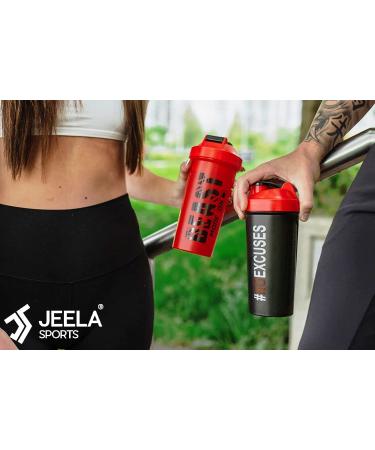 JEELA SPORTS 2 Pack Protein Shaker Bottles - 24 Oz Blender Shaker Cups with Shake Ball - Dishwasher Safe, Ideal for Protein Mixes, Pre & Post Workout Shakes - Gym Red/Black - Buy Online on GoSupps.com