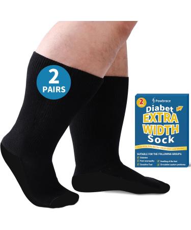 2 Pairs Wide Diabetic Socks for Men Women Plus Size Lymphedema Socks Socks for Swollen Feet and Ankles Edema Socks Loose Fit Socks Non-Binding Socks Bariatric Socks Hospital Cast Socks-All Black One Size 2 Pairs Black