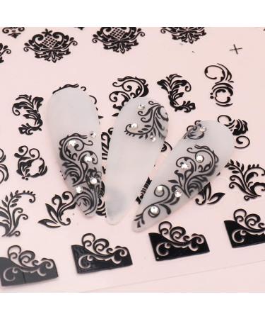 Black Flowers Nail Stickers - Floral 3D Self Adhesive Decals for Women Nail Art Designs (373-384 Black) - Buy Online on GoSupps.com