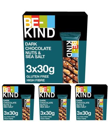 Bekind |Chocolate cereal bar |Gluten free healthy snack |Dark Chocolate Nuts & Sea Salt |3 x 30 g (pack with 4) Dark Chocolate 90 g (12 pack)