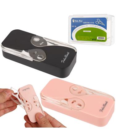 2 pieces of portable dental floss donors with a box of dental floss refillable dental floss donor with 12 dental floss automatic dental floss organizer for family hotel travel (black + pink)