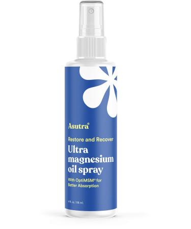 ASUTRA Ultra Topical Magnesium Oil Spray with OptiMSM 4 Fl Oz | Rapid Absorption | Odorless and Non-Greasy Ultra-magnesium Body Oil Spray