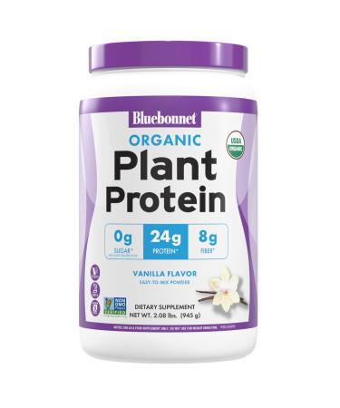 BlueBonnet Nutrition Organic Plant Protein Powder, 24g Plant Based Protein, Zero Sugar, 8g Fiber, USDA Organic, Non-GMO, Kosher, Gluten-Free, Soy-Free, Vegan, Vanilla Flavor, 21 Servings, 2.08 lbs