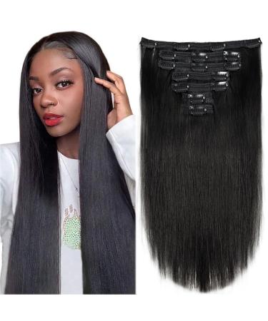 Liwihas Clip in Human Hair Extensions 16 inch Silky Straight Clip in Hair Extensions for Women Double Weft Thick Remy Human Hair Natural Black 90g 7pcs with 16 clips 16 Inch 1B