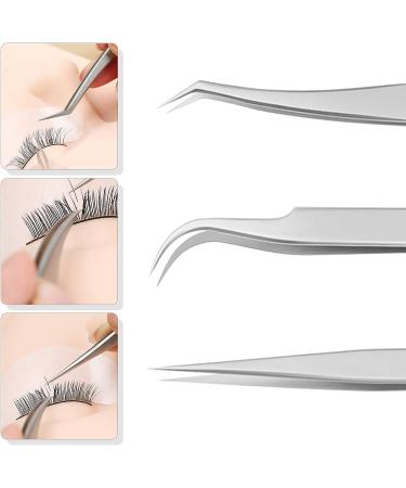 Eyelash Extension Tape Roll with Tweezers Set - Green Micropore Fabric Tape 0.5 Inch 10 Yards, 3 PCS Straight Pointed and Curved Silver Tweezers - Buy Online on GoSupps.com