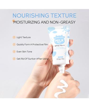 Milk Centella Sunscreen Face Face Sunscreen SPF 50 Suncream Factor 50 Face Face Suncream Waterproof No Sticky Refreshing Moisturizing Universal Sun Screen UV Defense for Sensitive Skin - Buy Online on GoSupps.com