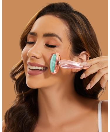 Jade Facial Roller - Real Jade Massager with 3 Interchangeable Heads for Skin Care | Reduce Puffiness & Rejuvenate Skin | Green Jade & Rose Gold Handle - Buy Online on GoSupps.com