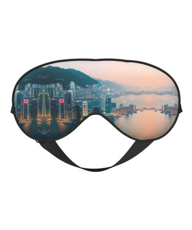 Hong Kong Double-Sided Sleep Eye Mask Comfort Soft Blindfold with Adjustable Strap Block Out Light Black