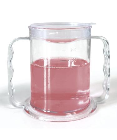 Wide floor two handles drinking cups with anti-spray lid |Adult drinking aid cup mug older people Small opening drinking lid double handle dementia arthritis weak handle beverage cup stable 1 piece of splash protective lid