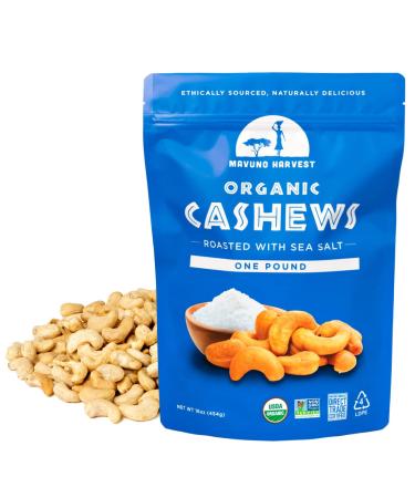 Mavuno Harvest Organic Roasted Cashews with Sea Salt | Dry Roasted Whole Cashew Nuts | Vegan, Non GMO Healthy Snacks for Kids and Adults | Office Friendly Work Snack | 16 Ounce, Pack of 1 Roasted Salted 16 Ounce (Pack of 1)
