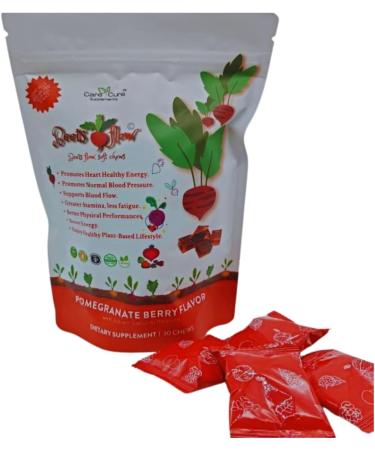 Beets Flow Soft Chews - Boost Nitric Oxide | Grape Seed Extract | Pomegranate Berry Flavor | 30 Chews - International Shipping Available - Buy Online on GoSupps.com