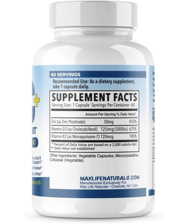 Zinc Picolinate 50mg with Vitamin K2 MK-7 + D3 5000 IU | Non-GMO, Easy-to-Swallow Zinc Supplement - Buy Online on GoSupps.com