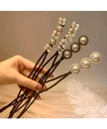 4-Piece Pearl Flower Hair Bun Maker Set | Women's & Girls' Hair Styling Tools - Donut Hair Dutt & Knot Holder - Buy Online on GoSupps.com