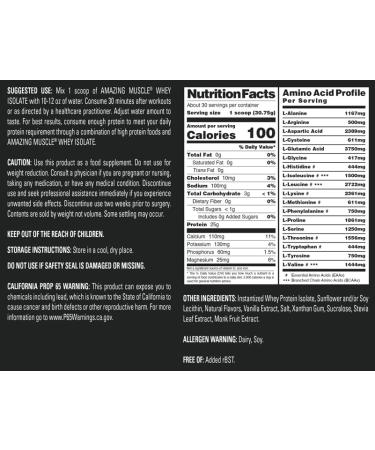 Amazing Muscle Whey Protein Isolate Powder | 25 Grams Protein Per Serving | 100% Whey Isolate | Zero Fat | Made in USA (2 Lb Vanilla) - Buy Online on GoSupps.com