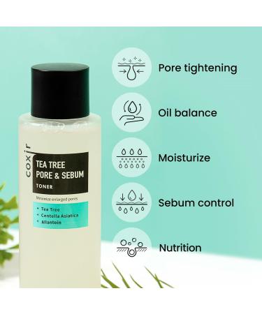 COXIR Tea Tree Pore and Sebum Toner (150 ml / 5.07 oz) Volcanic Water Toner Oil Balance Pore Minimiser Sebum Control - Buy Online on GoSupps.com