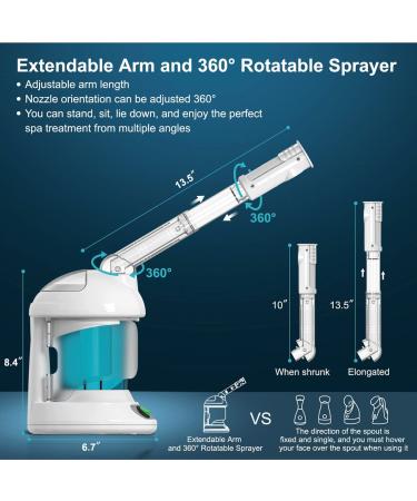 DENFANY Nano Ionic Face Steamer - Extendable 360 Rotating Arm | Skin Hydration and Pore Cleansing - Buy Online on GoSupps.com