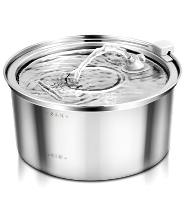 Petilog Stainless Steel Cat Water Fountain, 3.2L/108oz Automatic Pet Water Fountain for Multi Pet Households, Large Capacity Dog Water Dispenser with Ultra Quiet Water Pump