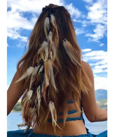 Zoestar Boho Feather Headband Indian Headpiece Vintage Hippie Hair Tie Festival Hair Jewelry Tribal Hair Accessories for Women and Girls (E)