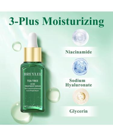 Breylee Tea Tree Oil Serum for Acne Prone/Sensitive Skin - Cystic Acne Treatment, Pimples & Scars Remover, Redness Relief, Niacinamide Moisturizer - Anti-Aging Essence - 30ml/1.01fl oz - Buy Online on GoSupps.com