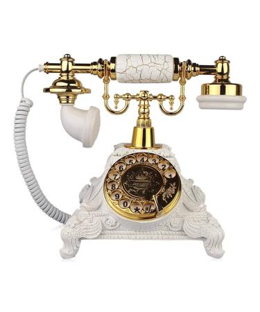 Corded Old Fashioned Telephone Classic Retro Design -Style Solid Wood and Versus Resin-(Bronze) Hands-Free Backlight (Hands Free Backlight) (Rotary Dial Gold White)