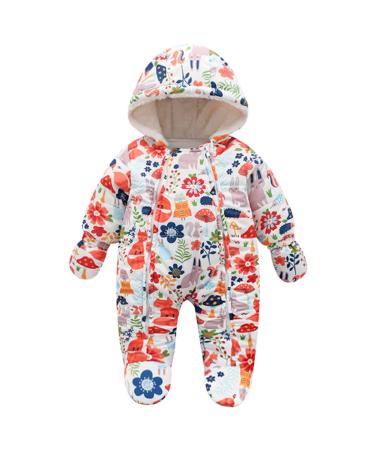 famuka Baby Snowsuit Romper Fleece Lined Outwear Winter Warm Outfit With Gloves 0-3 Months Orange