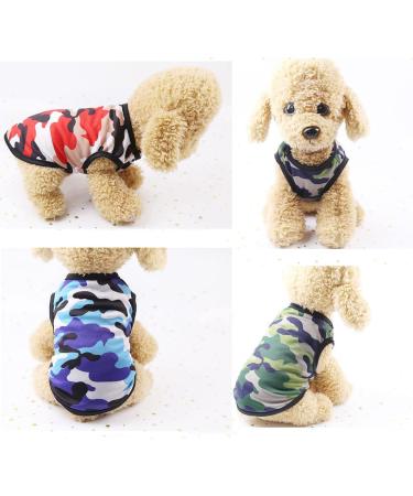 Shop TVmall 3-Piece Dog T-Shirts - 100% Cotton Breathable Mesh Pet Wear for Small Dogs & Cats | Camo Summer Vests in Green Blue & Red - Buy Online on GoSupps.com