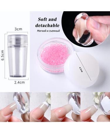 French Nail Stamp Template Kit with 1 Stamper & 2 Clear Jelly Silicone Plates - Easy DIY Nail Art Designs - Pink - Buy Online on GoSupps.com