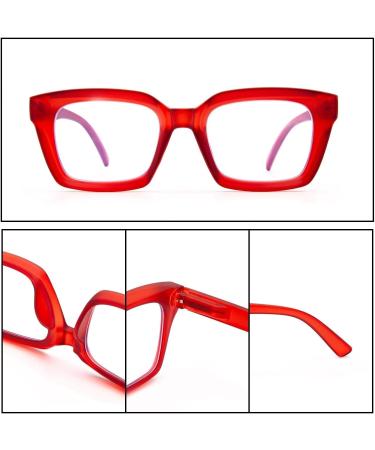 Amorays Oversize Square Reading Glasses for Women & Men - Vintage Blue Light Blocking +2.00 Red Frame - Comfortable Zipper Spring Readers - Buy Online on GoSupps.com