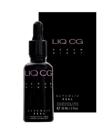 GLYCOLIC PEEL Serum Night for Face LIQ CG. All Skin Types 7% Glycolic Acid + Hyaluronic Acid + Vitamin E. Removes Dead Cells Revealing Smoother Brighter Firmer Younger Looking Skin. Fades Hyperpigmentation Age Spots and Sun Damage. Helps Reduce Fine Lines