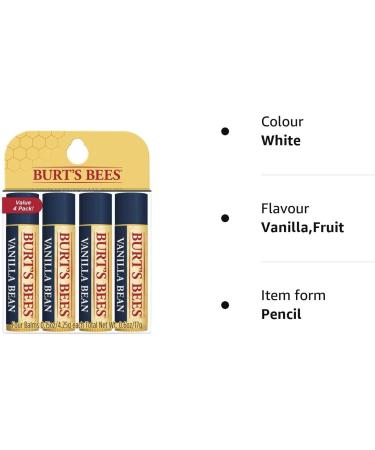 Burt's Bees Vanilla Bean Lip Balm (PACK OF 4) Fruit Vanilla 1 count (Pack of 4) - Buy Online on GoSupps.com